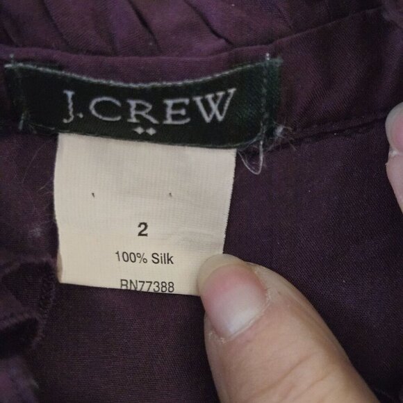 J.Crew Kelsey Ruffle Silk Deep Plum Sleeveless Blouse Size 2 - Picture 5 of 5
